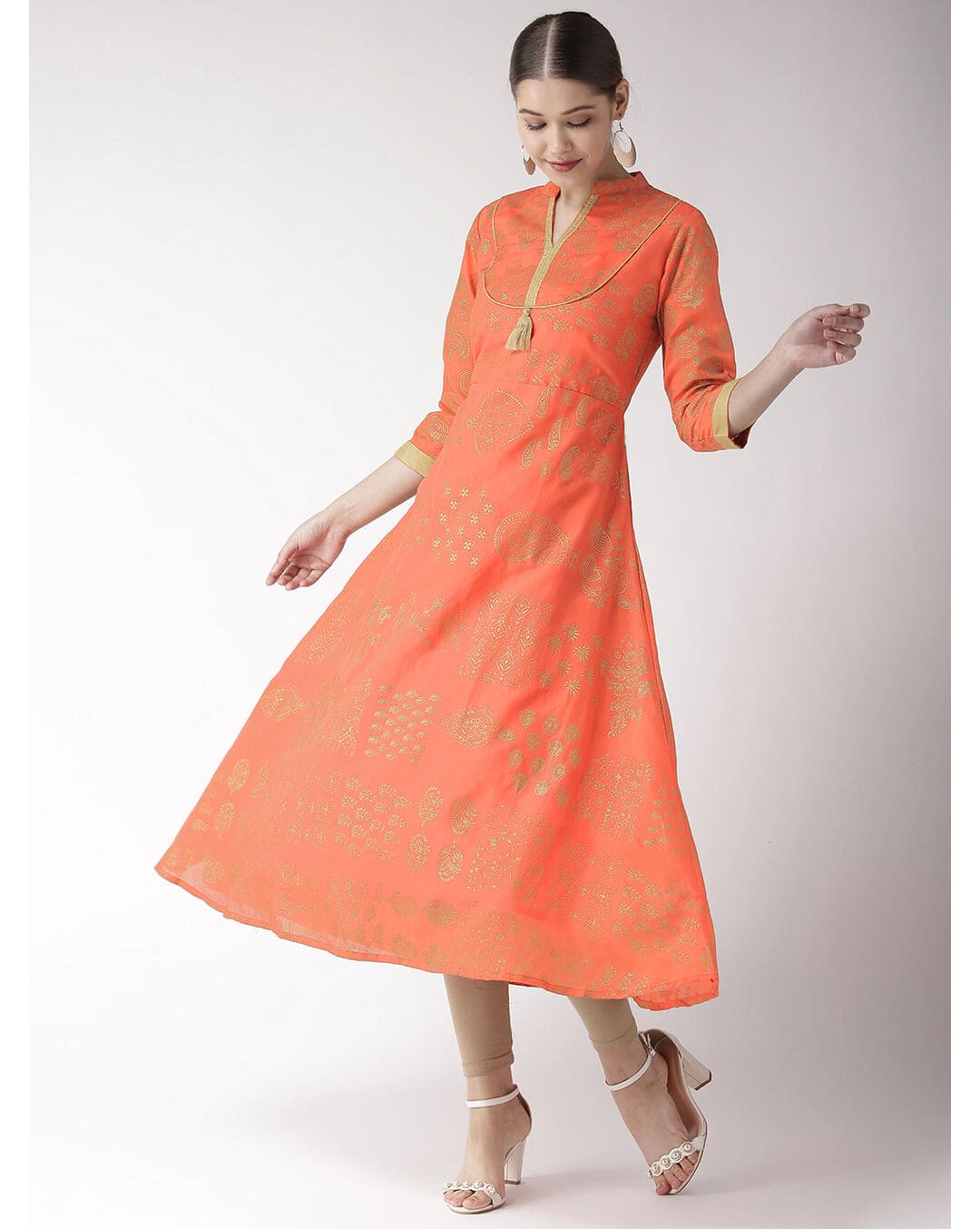 Chanderi Printed Flared Kurta