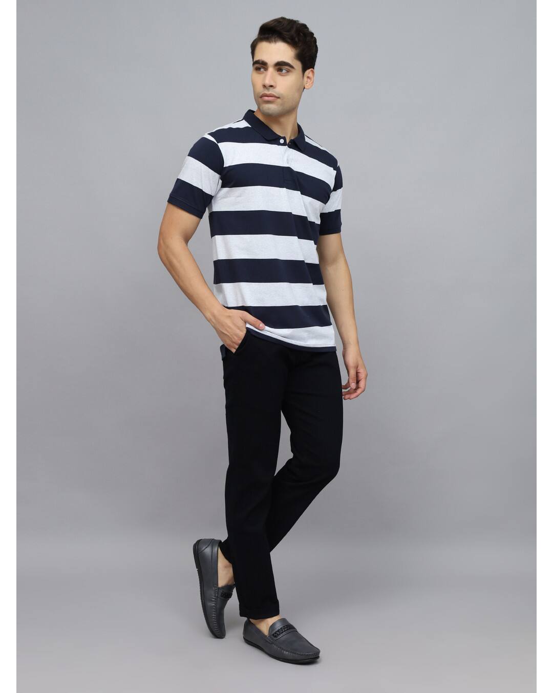 Blended Stripes Slim Fit Polo Tshirts view 4