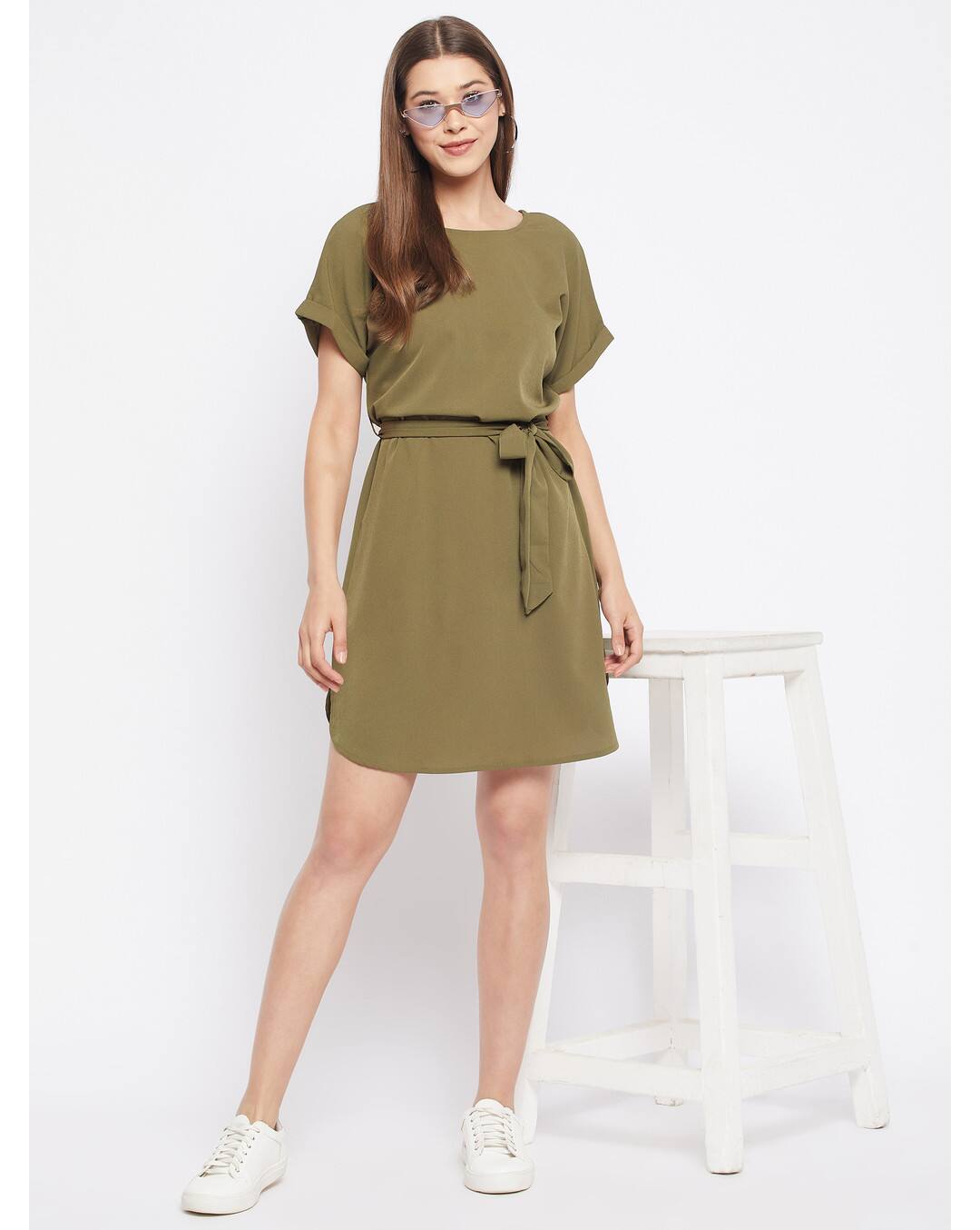 Polyester Solid A-line Dress view 7