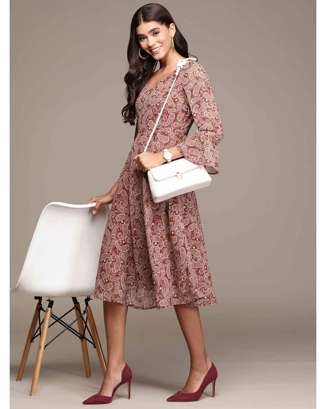 Georgette Digital Print Fit and Flare Dress view 5