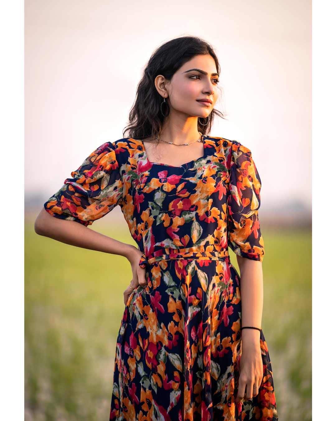 Chiffon Printed Fit and Flare Dress view 10