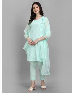 Georgette Embroidered Ethnic pants SuitSet view 3