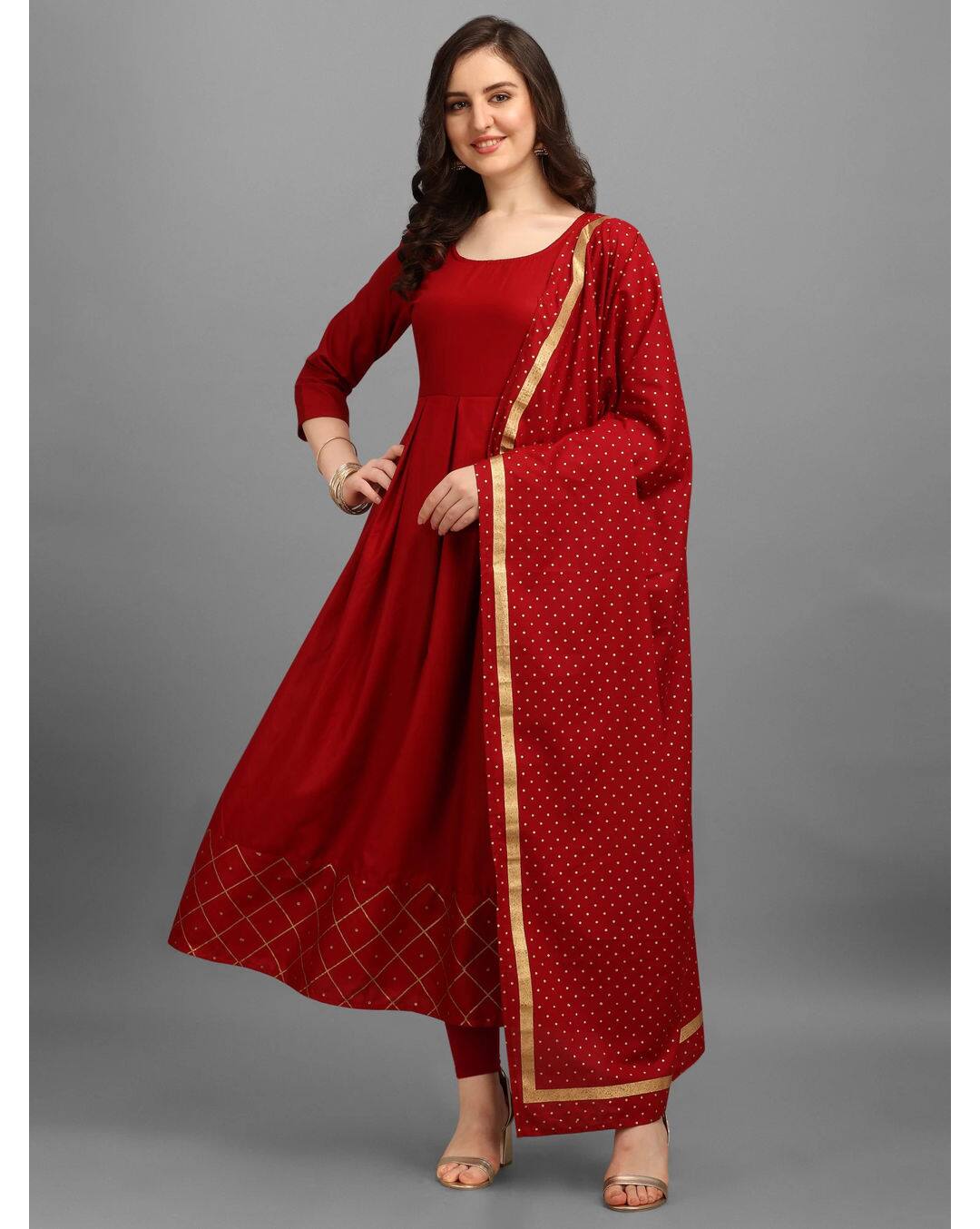 Rayon Foil Print Flared Kurta