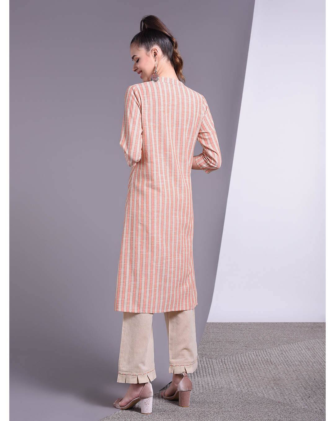 Cotton Stripes A-line Kurta view 3