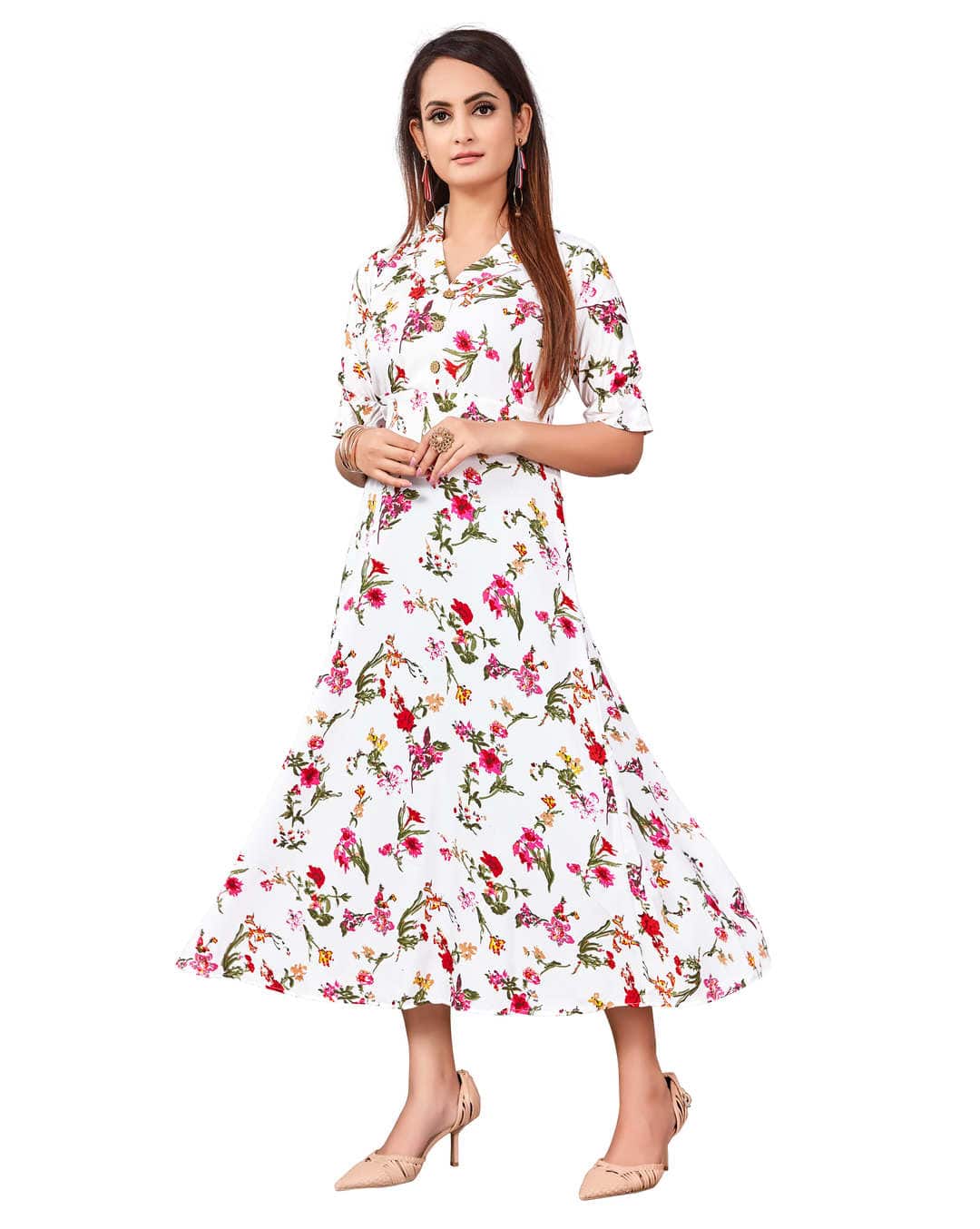 Crepe Printed  Midi Gown Dress view 4
