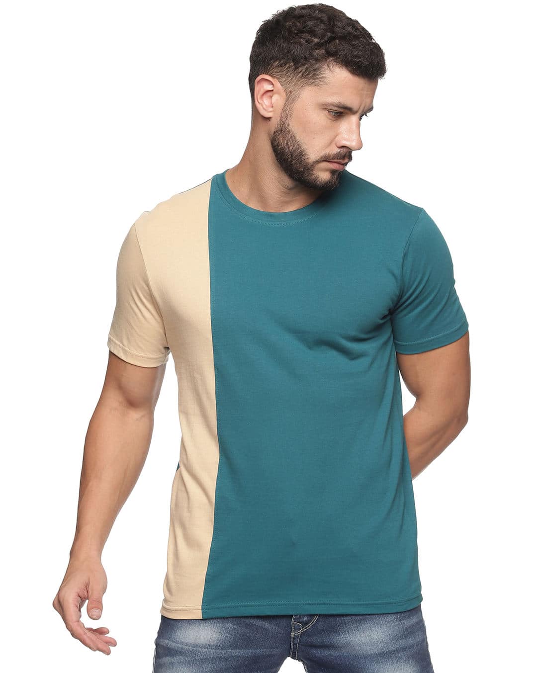 Cotton Colour-block Regular Fit Round Tshirts