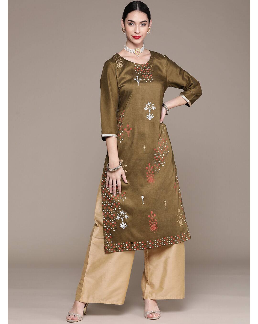 Art Silk Floral Straight Kurta