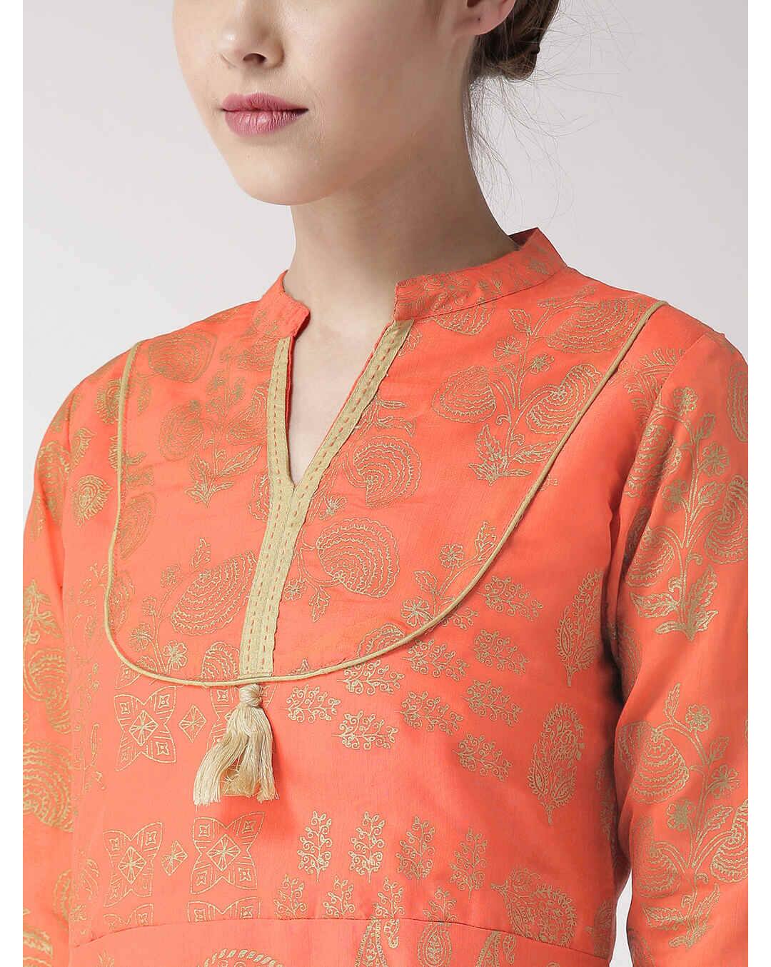 Chanderi Printed Flared Kurta view 5