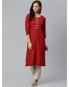 Cotton Mix Embroidered Straight Kurta view 3