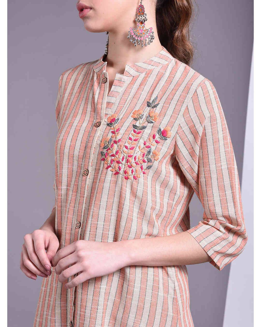 Cotton Stripes A-line Kurta view 4