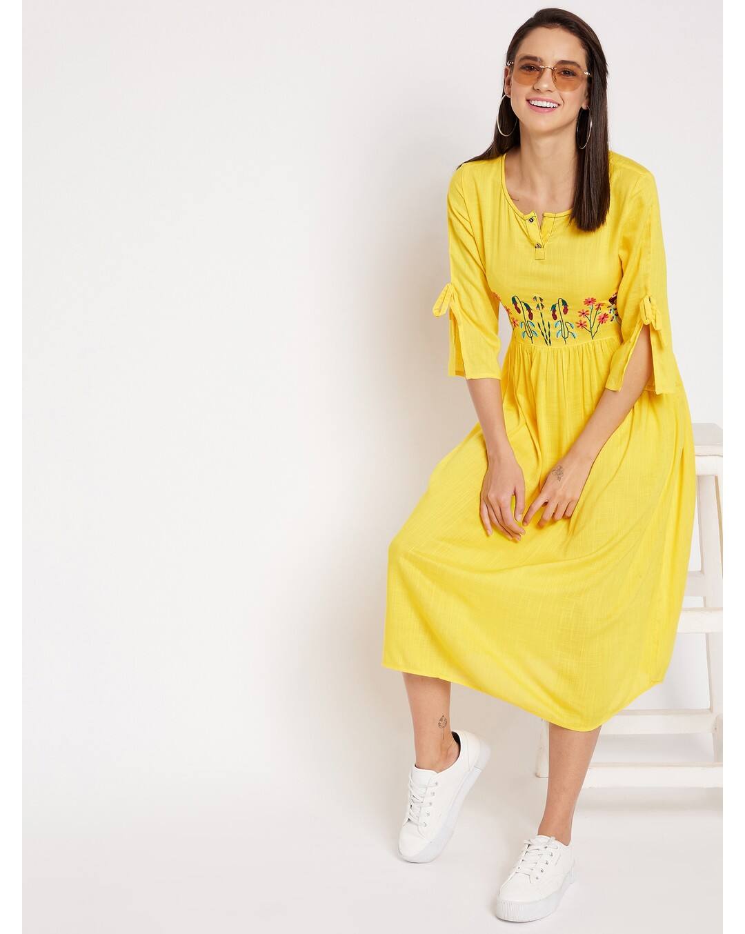 Rayon Embroidered A-line Dress view 4