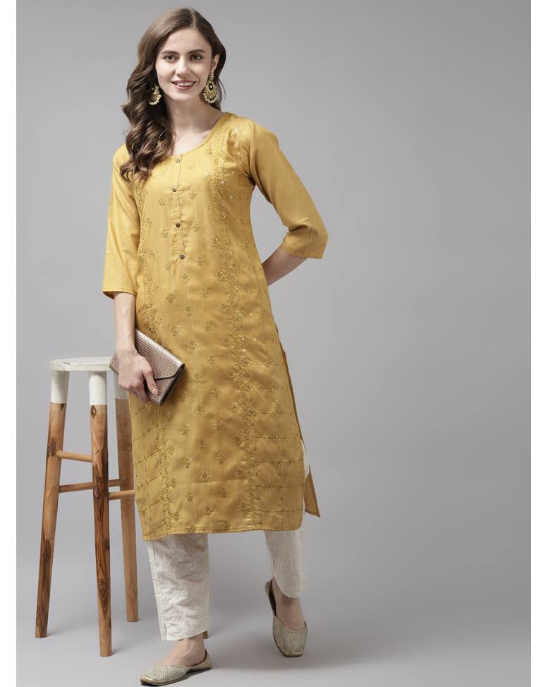 Cotton Embroidered Straight Kurta view 14