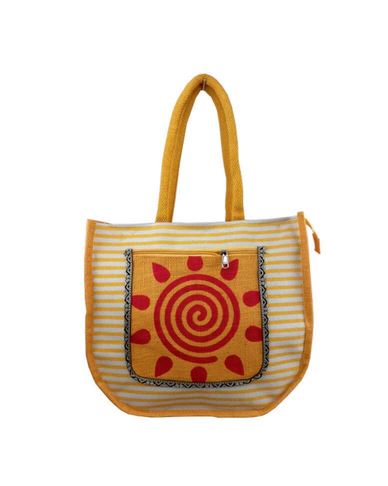 VELITE BAGS Jute Printed Handbag