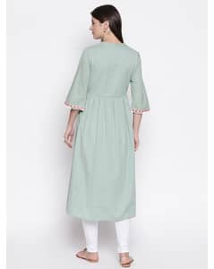 Cotton Embroidered Flared Kurta view 12