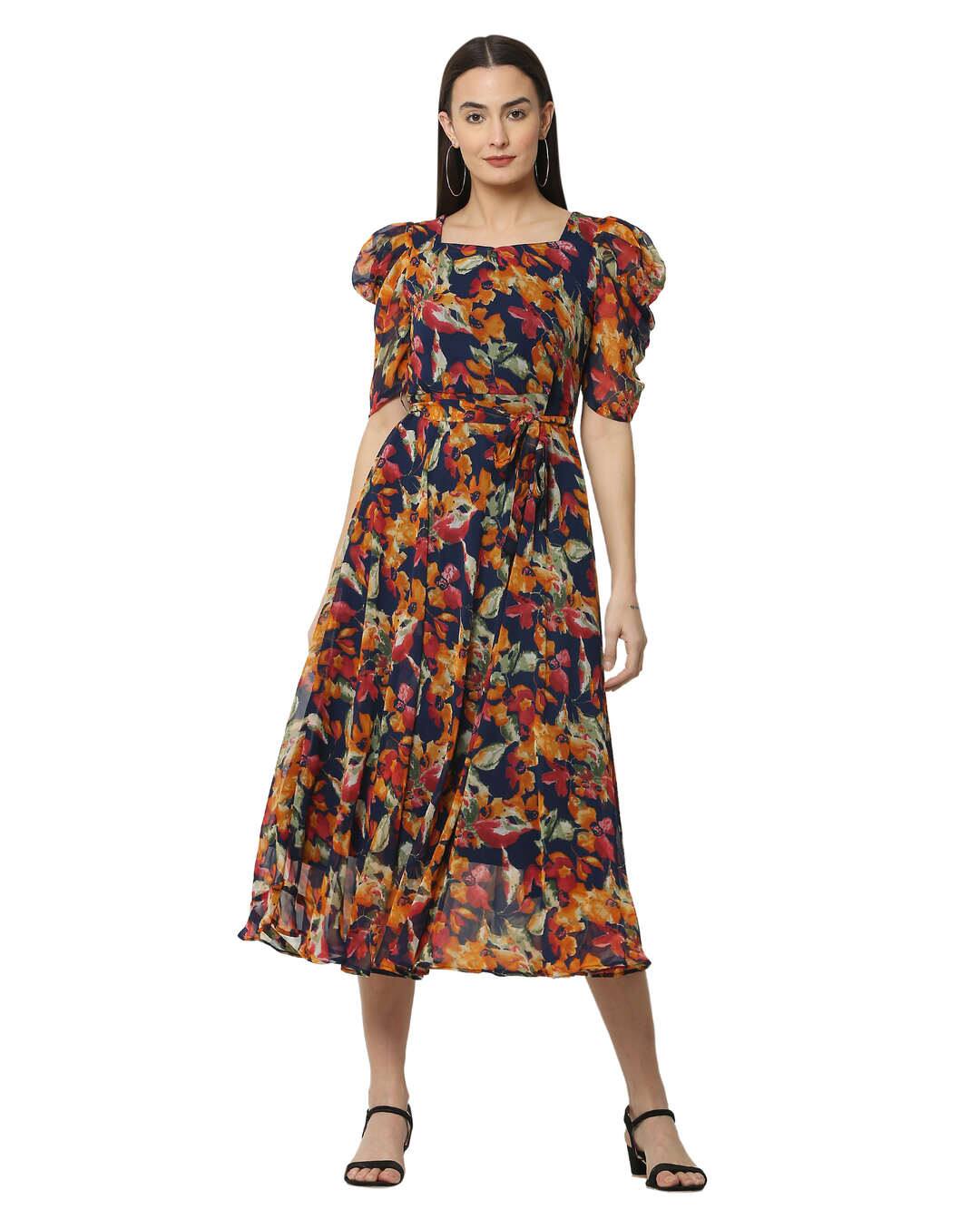 Chiffon Printed Fit and Flare Dress view 4