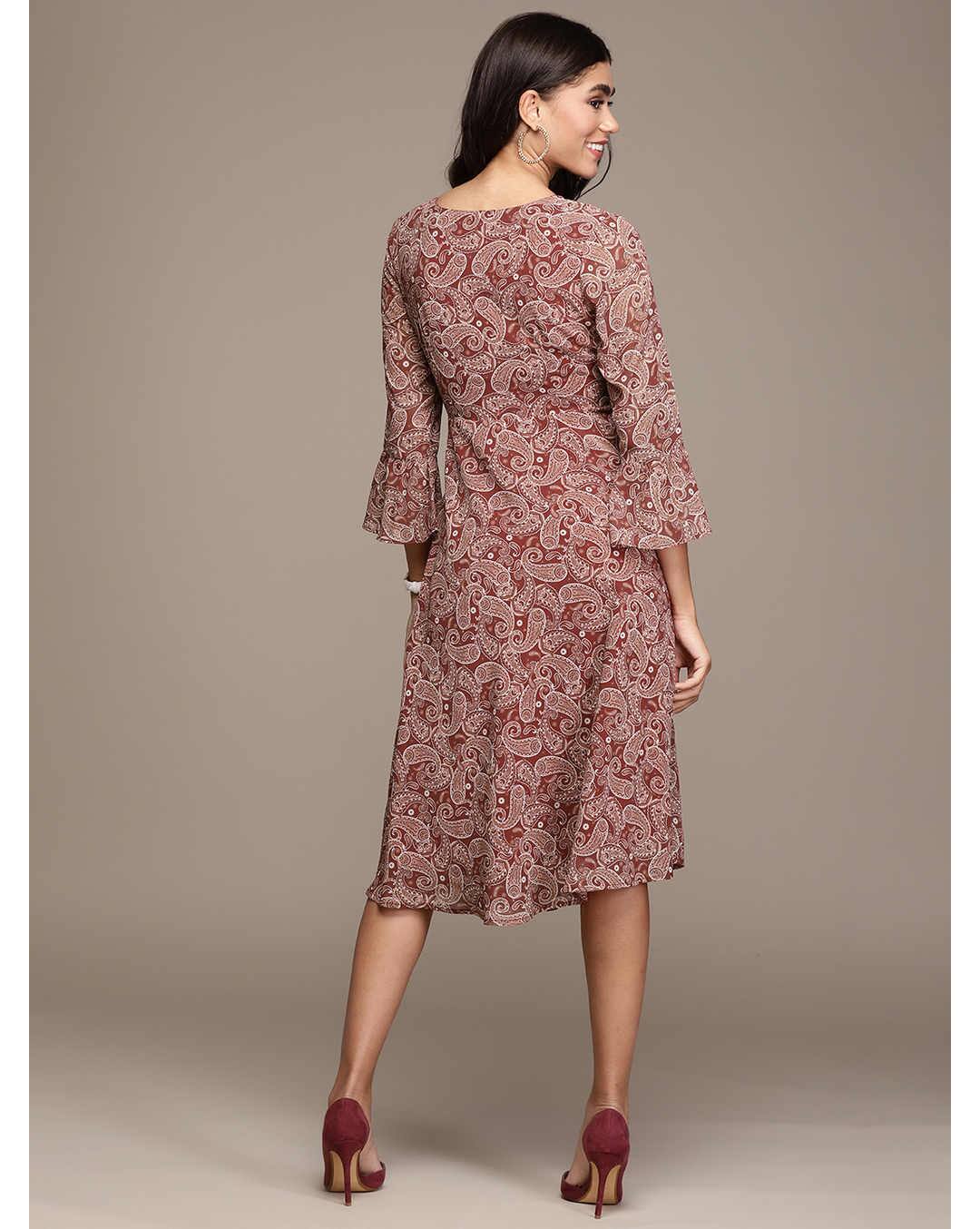 Georgette Digital Print Fit and Flare Dress view 3