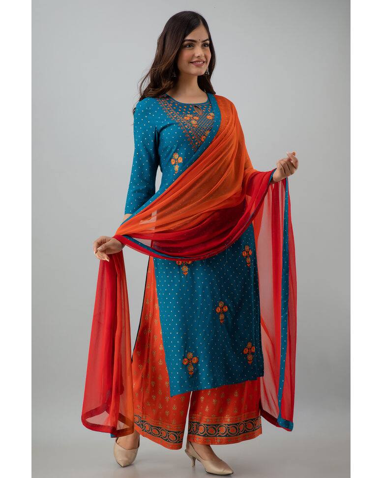 Rayon Embroidered  Palazzo SuitSet view 3