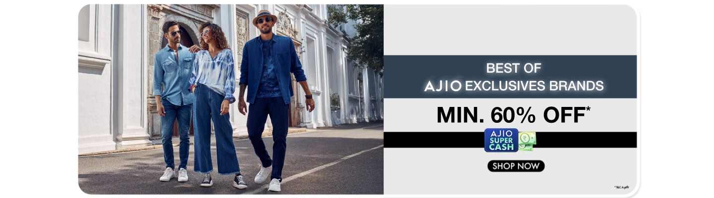 Best of Ajio exclusive brands Min 60%  ( 4 CTA-- Nyrika min 65% | Svaraa Flat 60% |  Buda jeans min 65%)