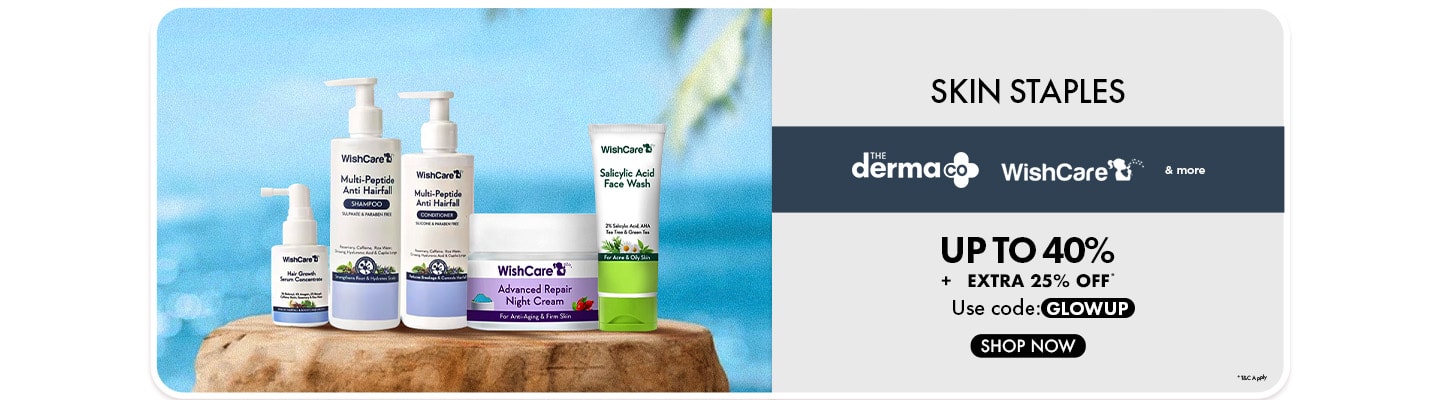 Radiant Skin, Unbeatable Prices! The Derma Co, Wishcare and more Upto 40% off + Extra 25% off Code: GLOWUP