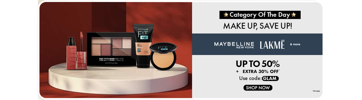 Make Up, Save Up! Up to fifty percent off, plus extra thirty percent off with code GLAM. Shop Maybelline and Lakme cosmetics.