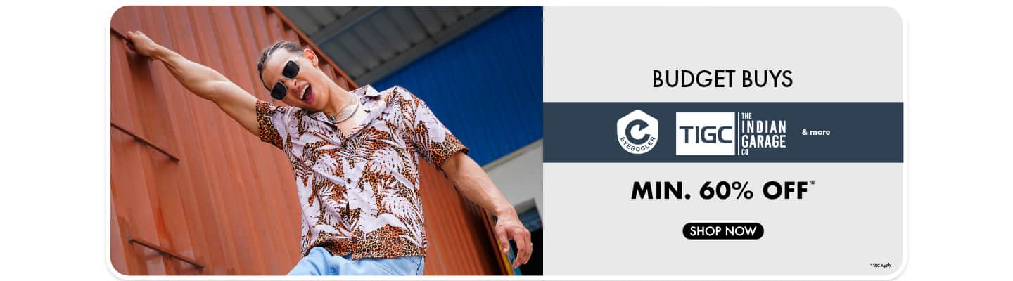Budget Buys: Minimum sixty percent off. Shop Eyebogler and The Indian Garage Co. and more.