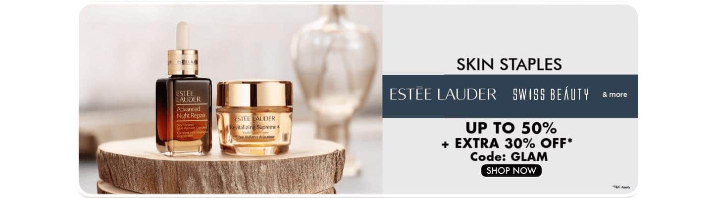 Self-Care? It’s Just a Click Away!  Estee Lauder, Swiss Beauty and more Upto 50% off + Extra 30% off Code: GLAM