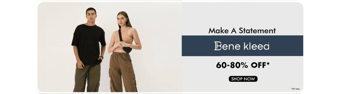 Make A Statement sixty to eighty percent off on Bene kleed apparel.