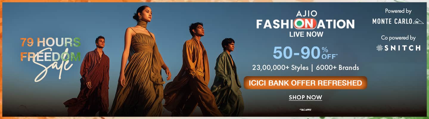 AJIO Fashionation 79 Hours Freedom Sale: Get 50 to 90 percent off. ICICI Bank offer refreshed. Shop now.