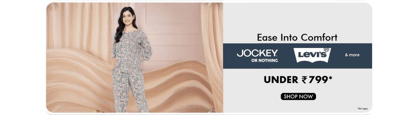 Ease into comfort wear under 799 rupees from Jockey, Levis, and more brands.