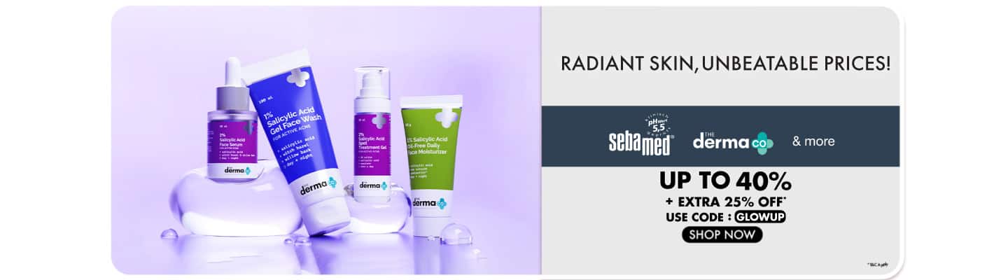 Radiant Skin, Unbeatable Prices! The Derma Co, Sebamed and more Upto 40% off + Extra 25% off Code: GLOWUP