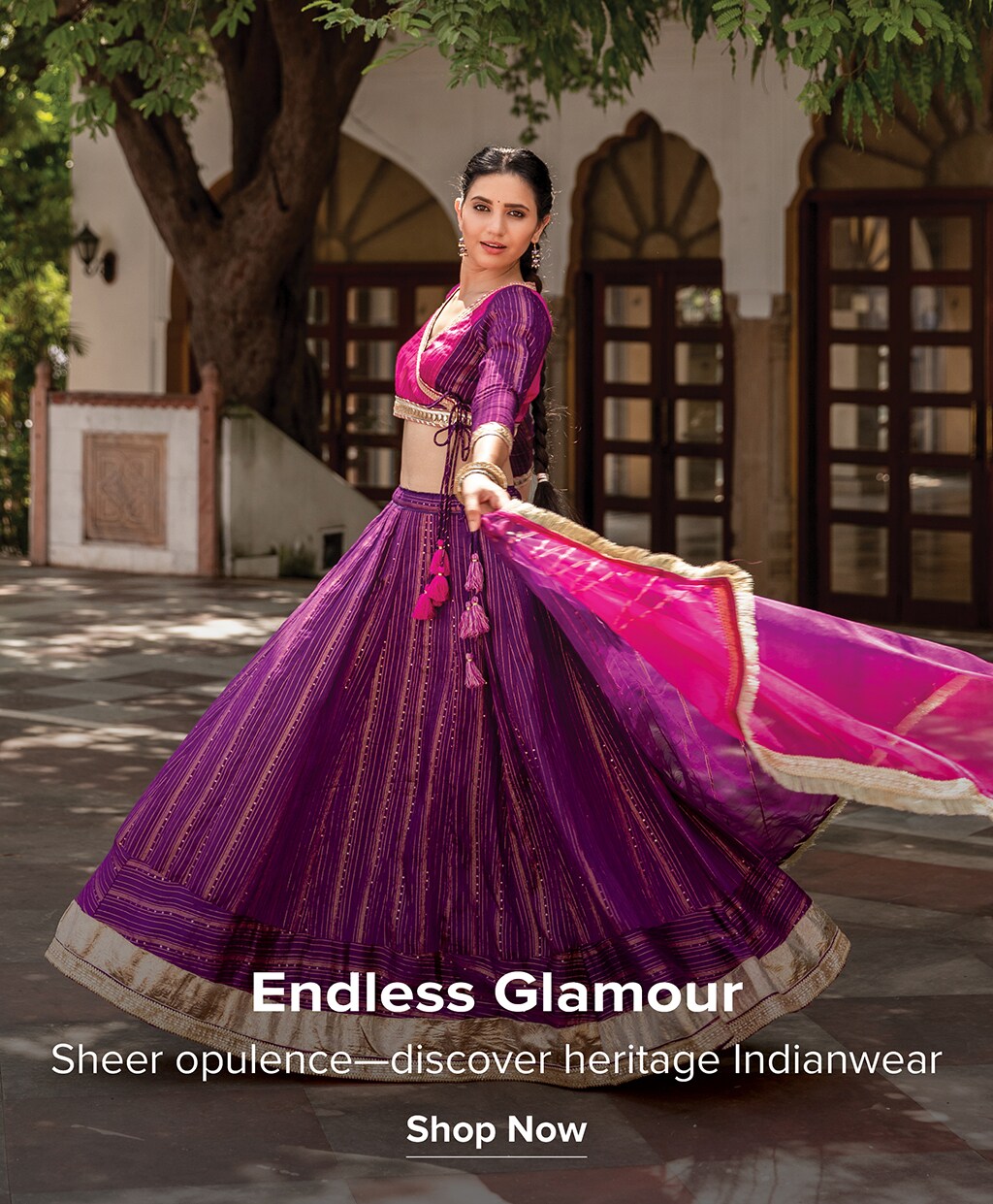 Purple And Pink Traditional Embroidered Palazzo Suit