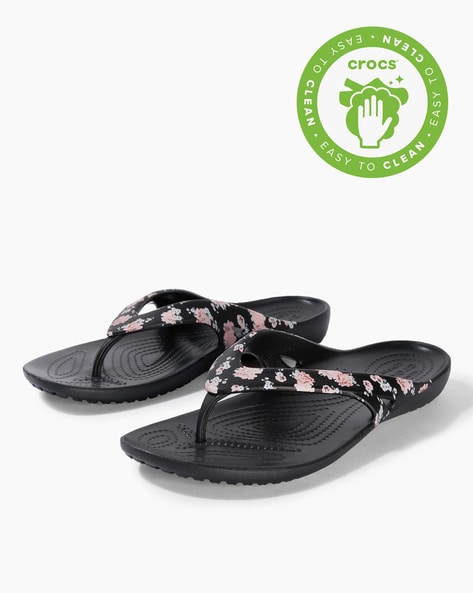 black croc flip flops