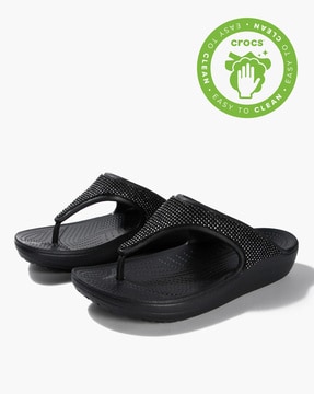 ladies black croc flip flops