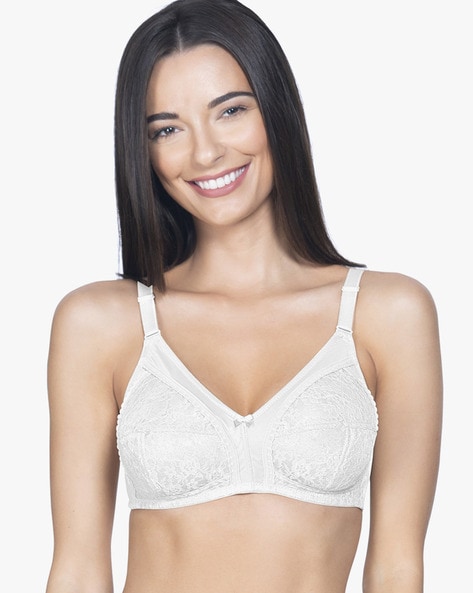 Buy Amante Lace Magic Non-Padded Non-Wired High Coverage Bra - Off