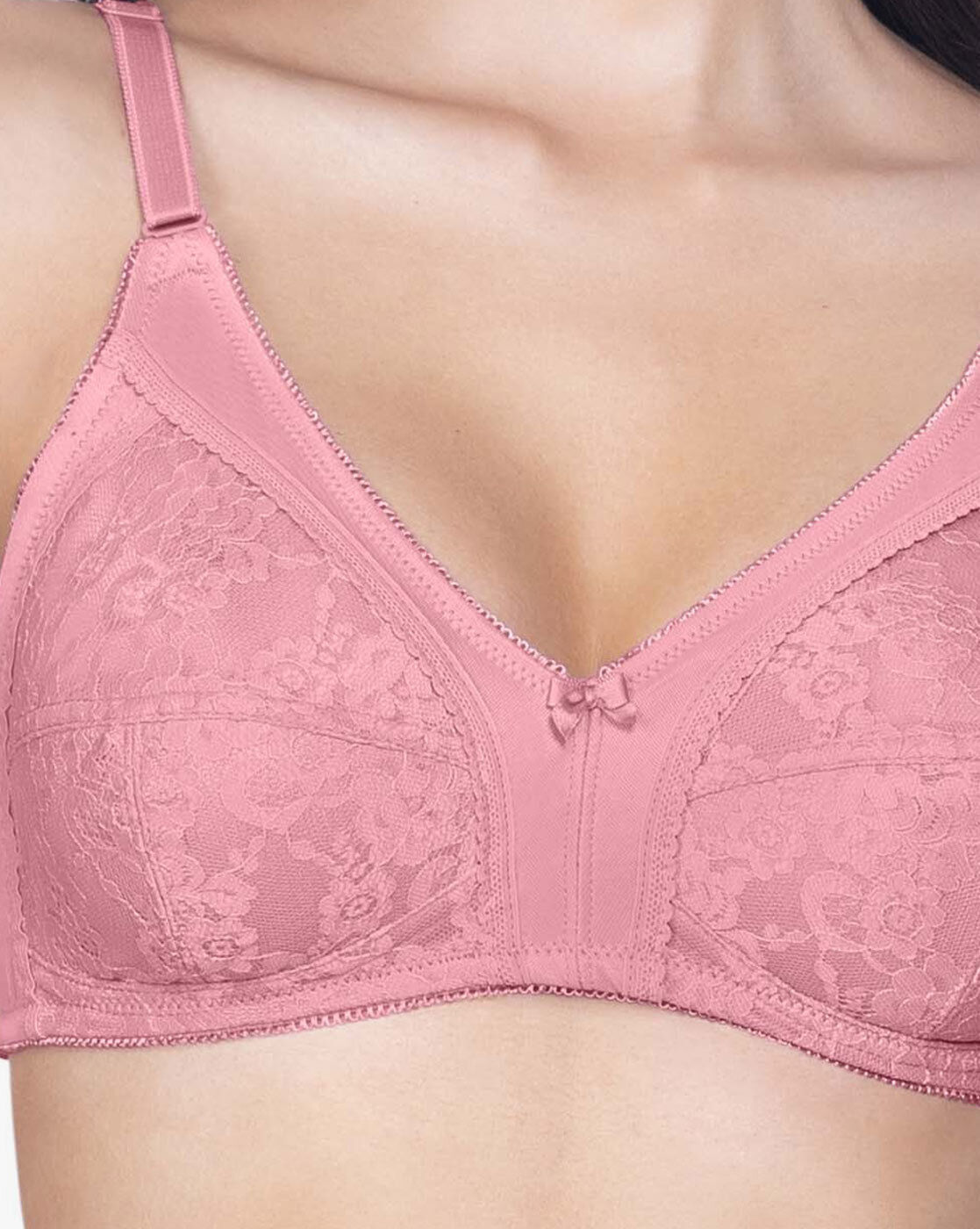 Buy Amante Lace Magic Single Layered Non Wired Full Coverage Lace Bra -  Pink at Rs.945 online