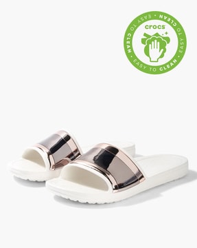 women's crocs sloane metallic texture slide