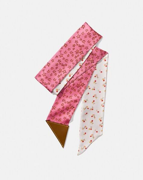 Buy Coach Cherry Star Print Skinny Scarf with Leather Tab Pink