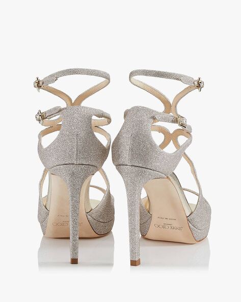 Buy Jimmy choo Lance PF 100 Fine Glitter Strappy Sandals Silver