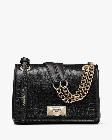 Women's Gold Color Chain Black Shoulder Bag