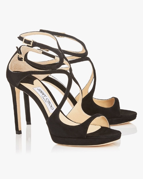 Buy Jimmy choo Lance PF 100 Suede Strappy Sandals Black Color