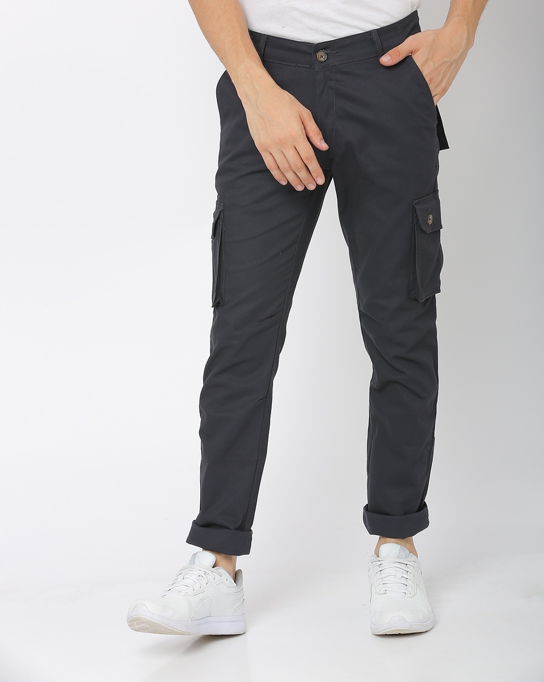 slim fit cargo pants navy blue