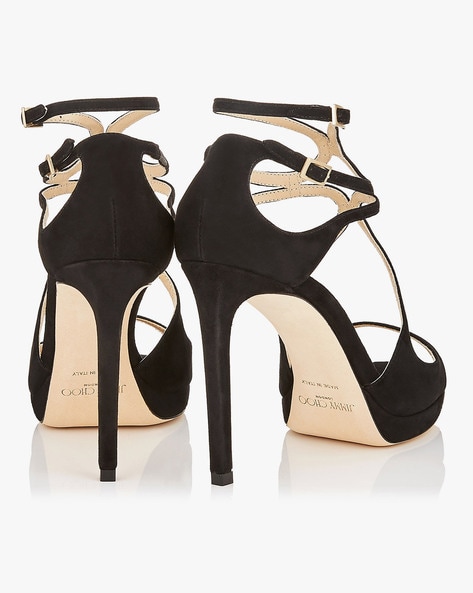 Buy Jimmy choo Lance PF 100 Suede Strappy Sandals Black Color