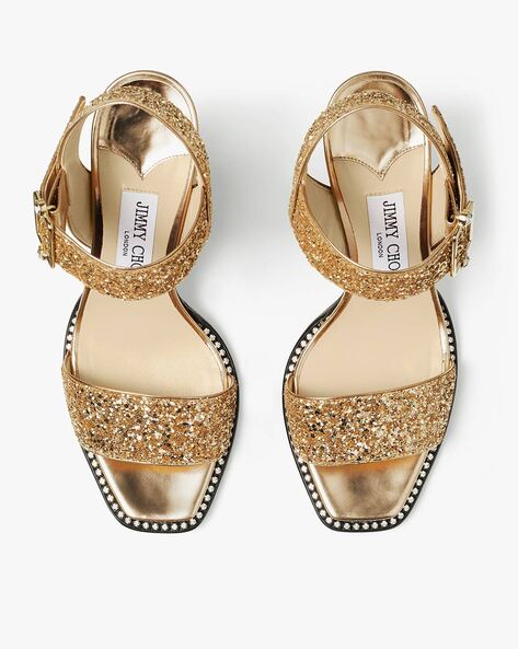 Jimmy Choo Saeda 85mm Glitter Sandals in Natural | Lyst