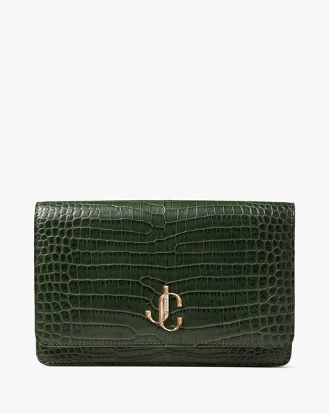 Jimmy Choo Green Embossed Leather Palace Chain Clutch