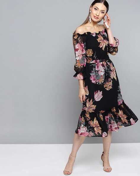 Floral Print Flared Dress