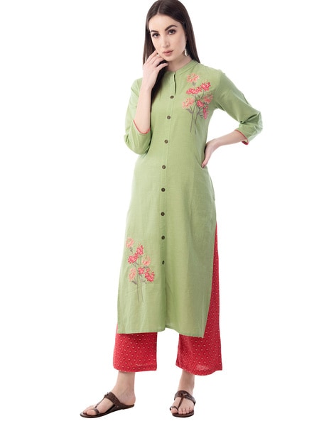 Floral Embroidered Straight Kurta Set