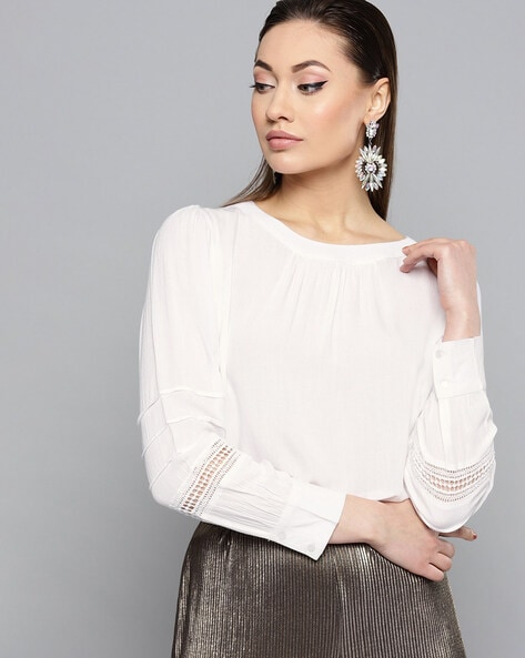 Crew-Neck Top with Cuffed Sleeves