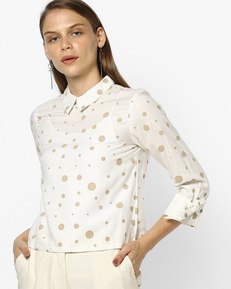 Polka-Dot Print Top With Knotted Sleeves