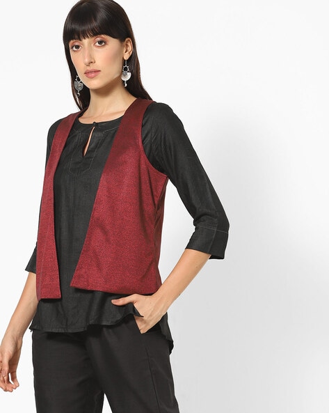 Buy Red Round Neck Sleeveless Sweater Online - Aurelia