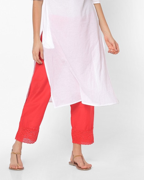 Pants with Schiffli- Embroidered Hemline Price in India